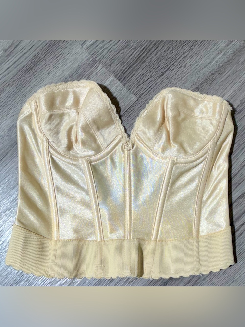 Vintage Carnival 34B Longline Strapless Bra Bustier Corset Shaper Beige USA